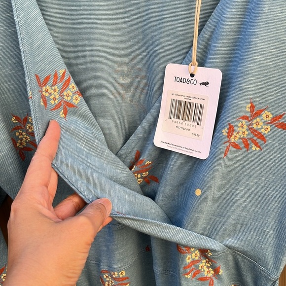 Toad&Co Cue Wrap Dress  Women's Medium Glacier Spray Print New - Picture 11 of 13